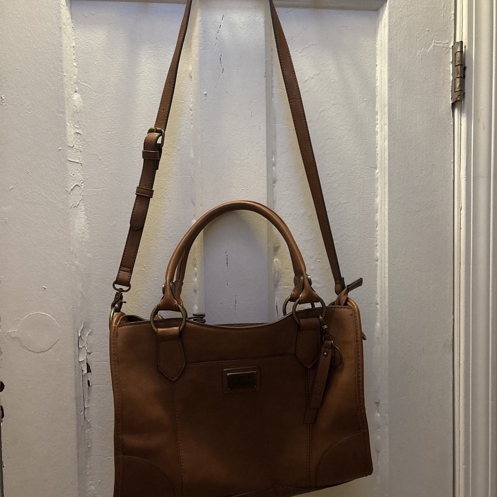 Frye Vegan Leather Brown Satchel Purse 9 1/2 X 13"